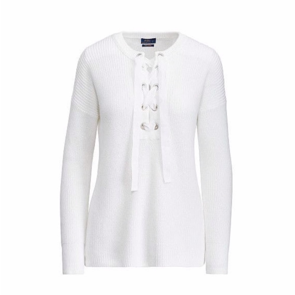 Polo Ralph Lauren Lace Up Ribbed Cotton Sweater